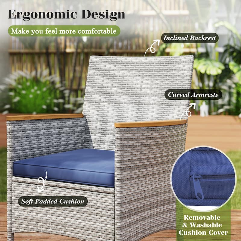 Gymax 9 Pieces Patio PE Wicker Dining Set Outdoor Acacia Wood Table &