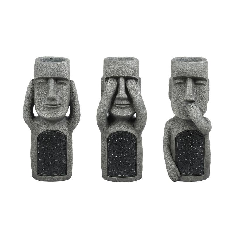 See, Hear, Speak No Evil Garden Easter Island Tiki Solar Powered Statues (Set of 3)