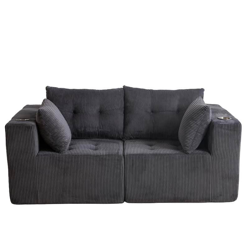Modular Sectional Corduroy Sofa Couch Loveseat Boneless Cloud Couch - 35.8"D x 73"W x 26.3"H - Grey