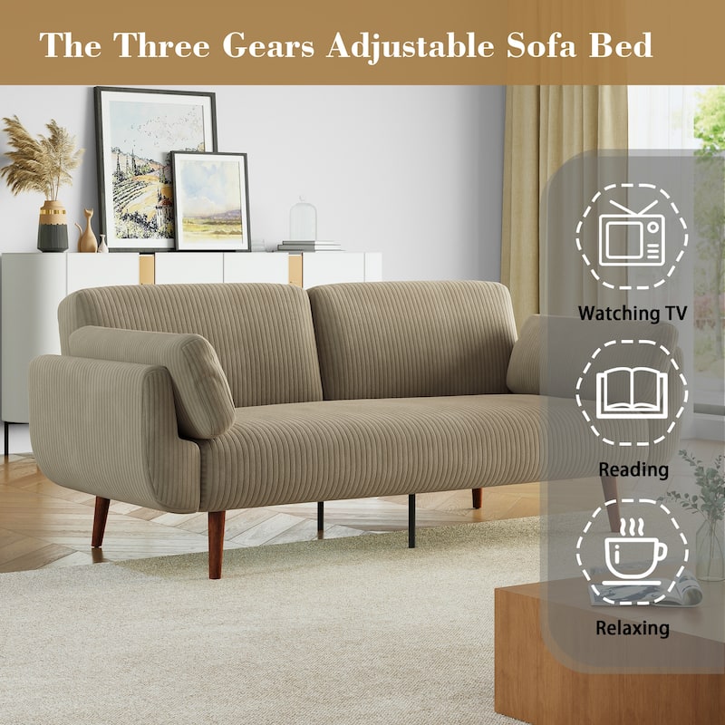 73.3" Wide Modern Corduroy Convertible Sleeper Sofa 3-position Loveseat