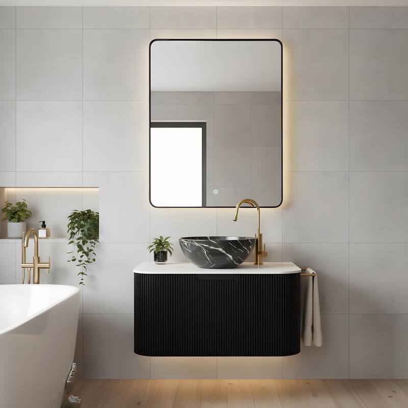 Wall Mounted Bathroom Vanity with Black Bowl Ceramic Basin