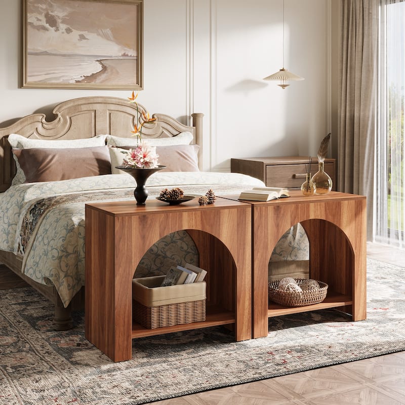 Farmhouse Night Stand Bedside Table for Bedroom Home Living Room - Brown-2 - No Drawers