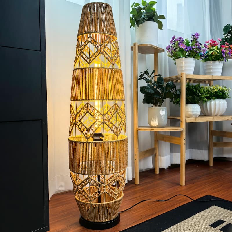 Vintage Vase Rattan Floor Lamp