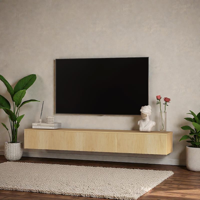 69" Floating TV Stand Wall Mounted with 16 Color LED Lights, Modern TV Cabinet for 55-65 Inch TVs