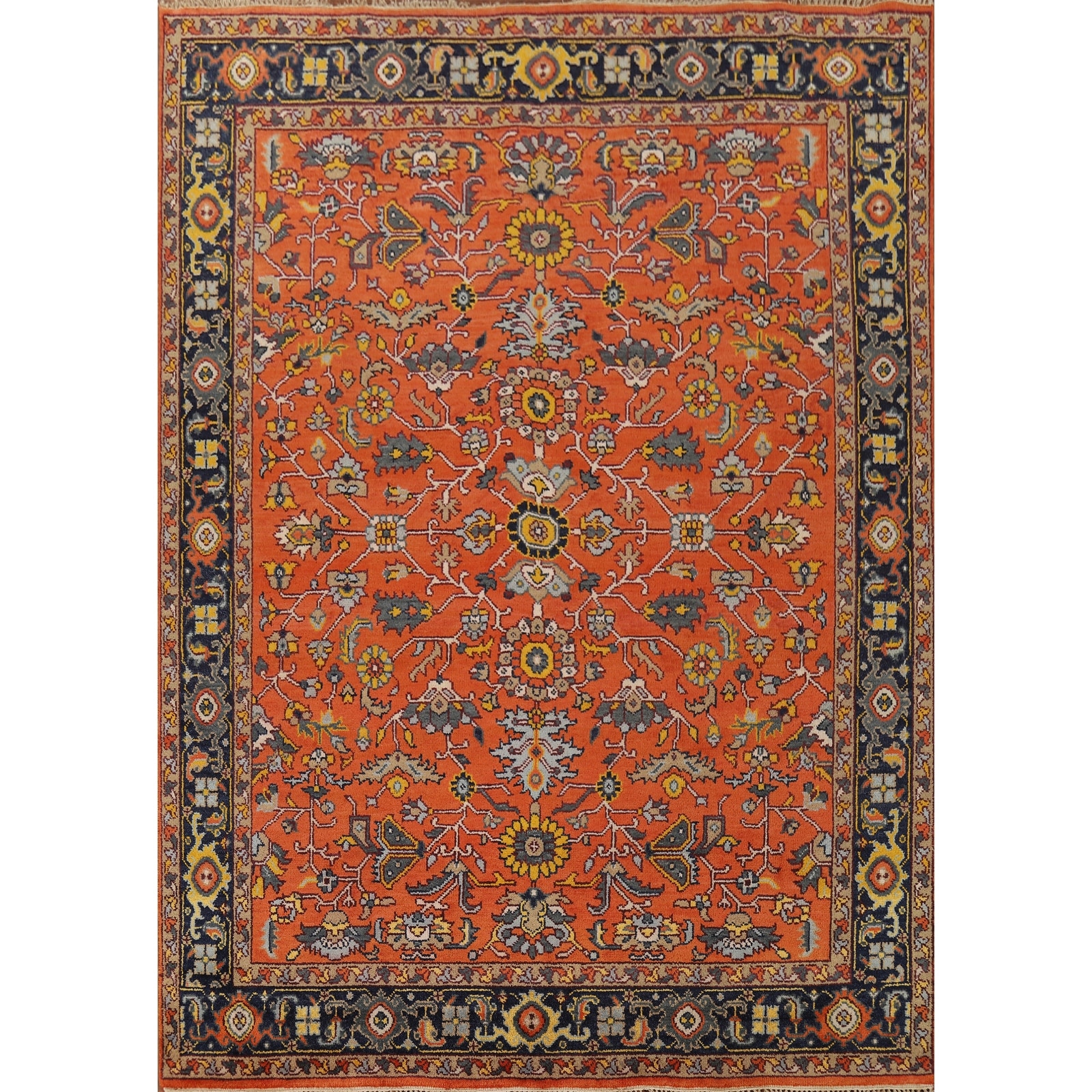 All-Over Orange Heriz Serapi Indian Area Rug Hand-Knotted Wool Carpet - 7'8" x 10'0"