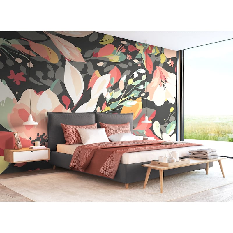 Brewster Origin Murals Flowing Flowers Charcoal Wall Mural - N/A