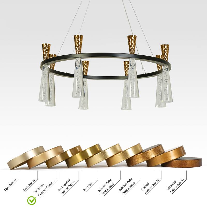 Modern LED 8-Light Wheel Black Gold Chandelier with Clear Acrylic Shades - Dia. 32.7" x H 13.3"
