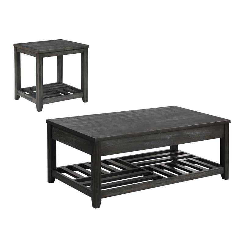 2 Piece Wooden Table Set with 2 Slatted Shelves in Grey - 2 Piece - 2 Piece - Grey - MDF
