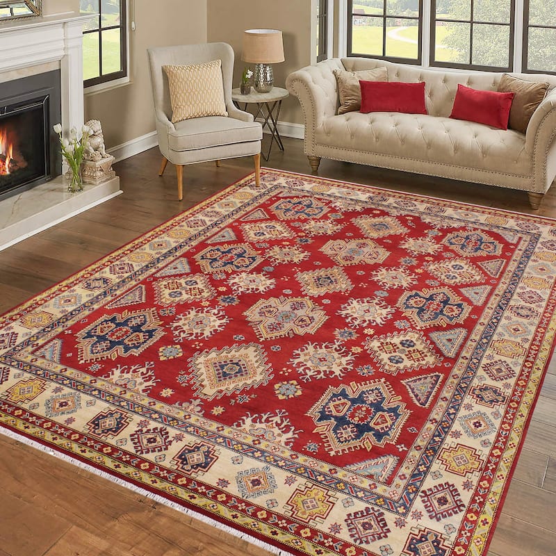 Bohemian Kazak Roselyn Red/Beige Wool Rug - 9'0'' x 12'1''