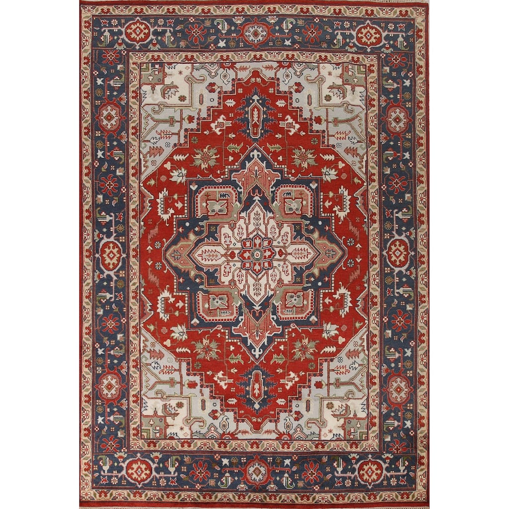Geometric Heriz Serapi Oriental Area Rug Hand-Knotted Wool Carpet - 8'11"x 11'10"