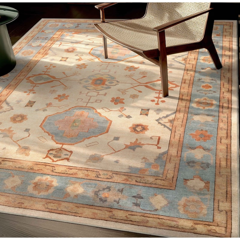 Well Woven Ushak Fethiye Vintage Medallion Pastel Flat-Weave Area Rug - 5'3" x 7'3" - Beige