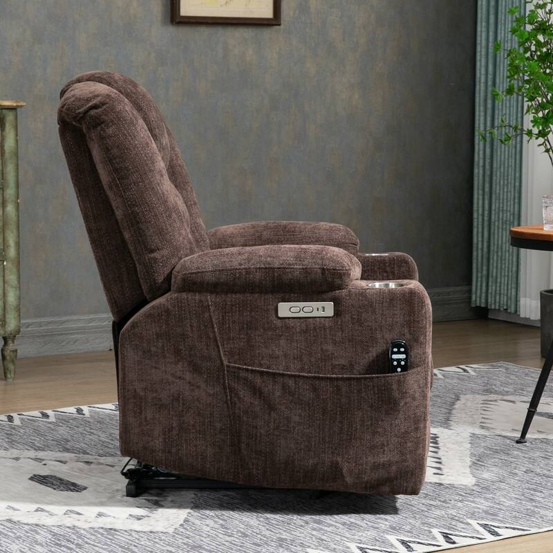 Overstuffed Large Power Lift Recliner with Massage and Heating for Elderly,2 Cup Holders and USB Ports