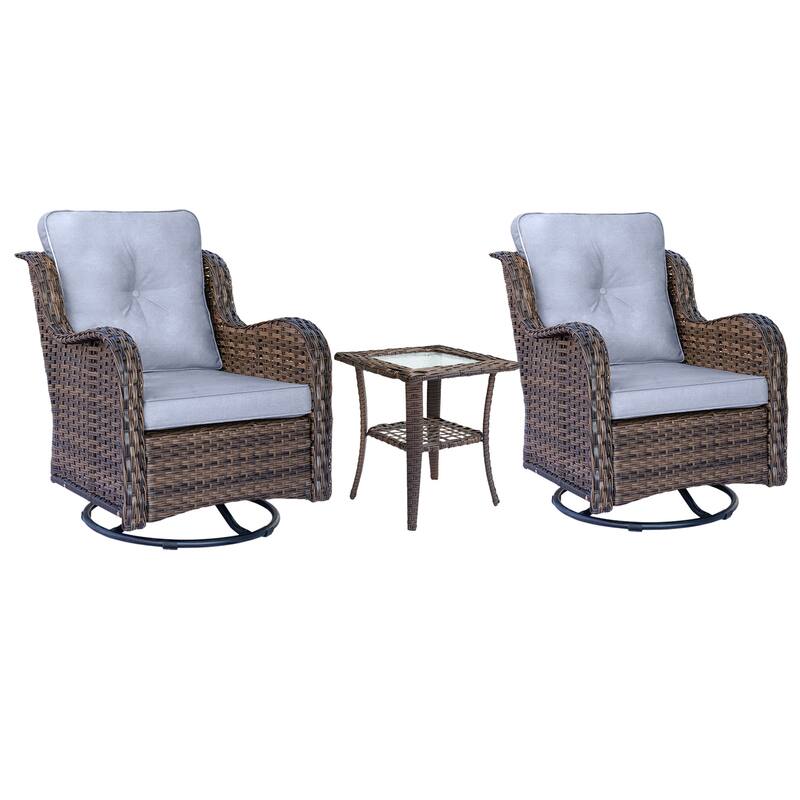 3 Piece Outdoor Patio Conversation Wicker Furniture Swivel Chairs Sets
