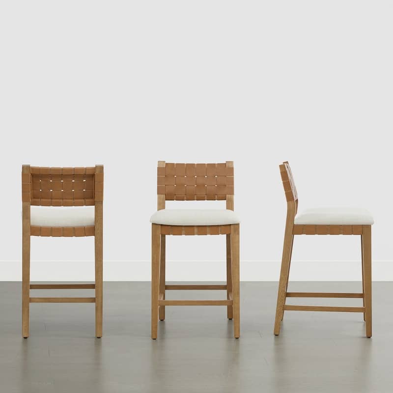 Spruce & Spring Orion Counter Bar Stool with Handwoven Double-faced PVC Backrest