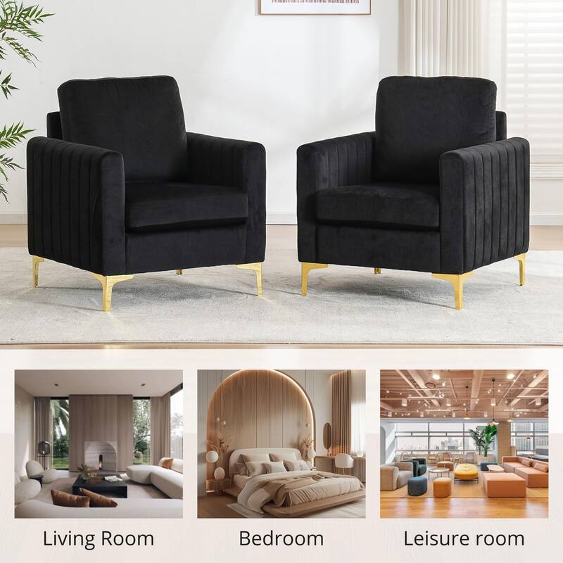 Modern Velvet Accent Chair for Living Room & Bedroom Comfy Reading Armchair with Gold Metal Legs