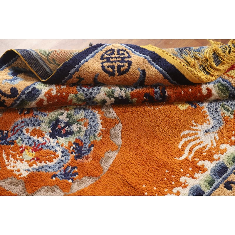 Hand Knotted Oriental Silk Carpet Traditional Medallion Oranges & Rust Art Deco Area Rug - 6' 2'' X 4' 0''