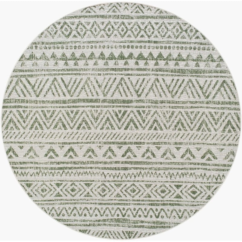 Livabliss Eagean Global Indoor/Outdoor Area Rug - 7'10" x 7'10" Round - Green