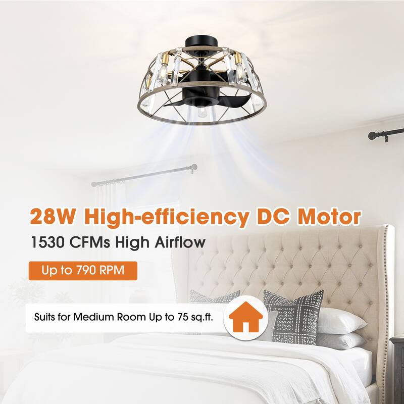 23" Modern Matte Black Reversible Caged DC Motor Ceiling Fan with Light and Remote - 23" W x 23" D x 13.2" H