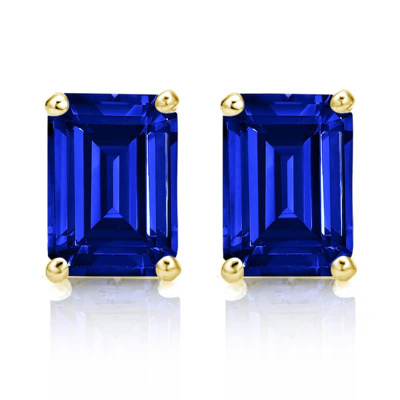 Auriya 14k Gold Lab Grown Gemstone Blue Sapphire Stud Earrings Emerald 0.25 to 5.00 ct. tw. 4-Prong Basket Screw-Back
