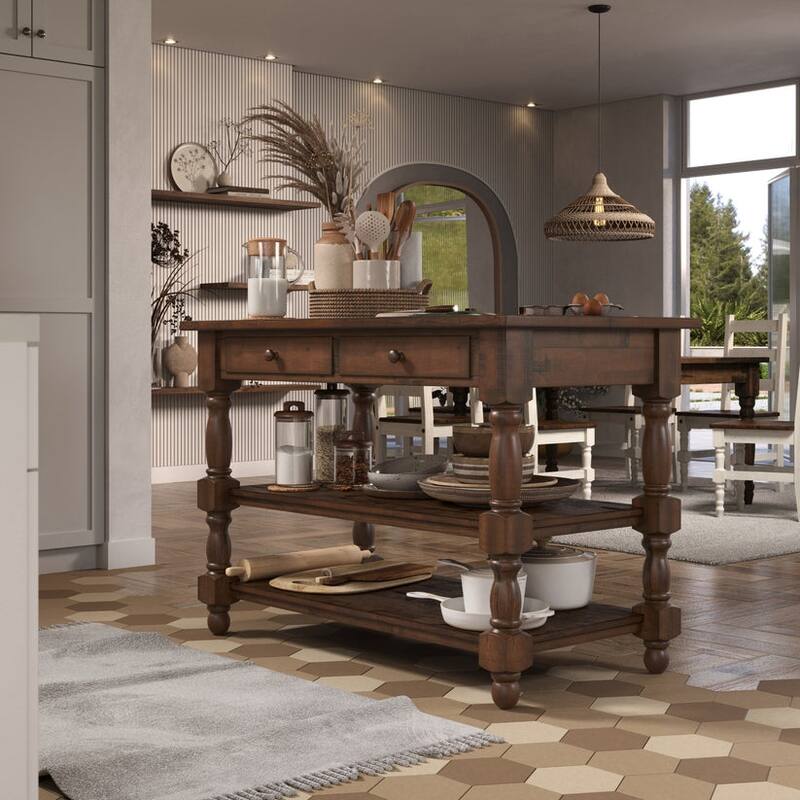 Wood Kitchen Island 2 Drawers 2 Shelf | Furniture Dash