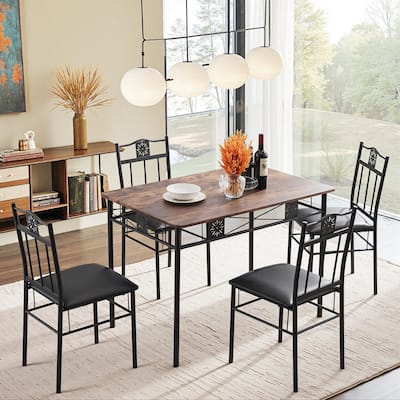 VECELO 3/5-piece Mid-century Dining Table Set with Upholstered Chair
