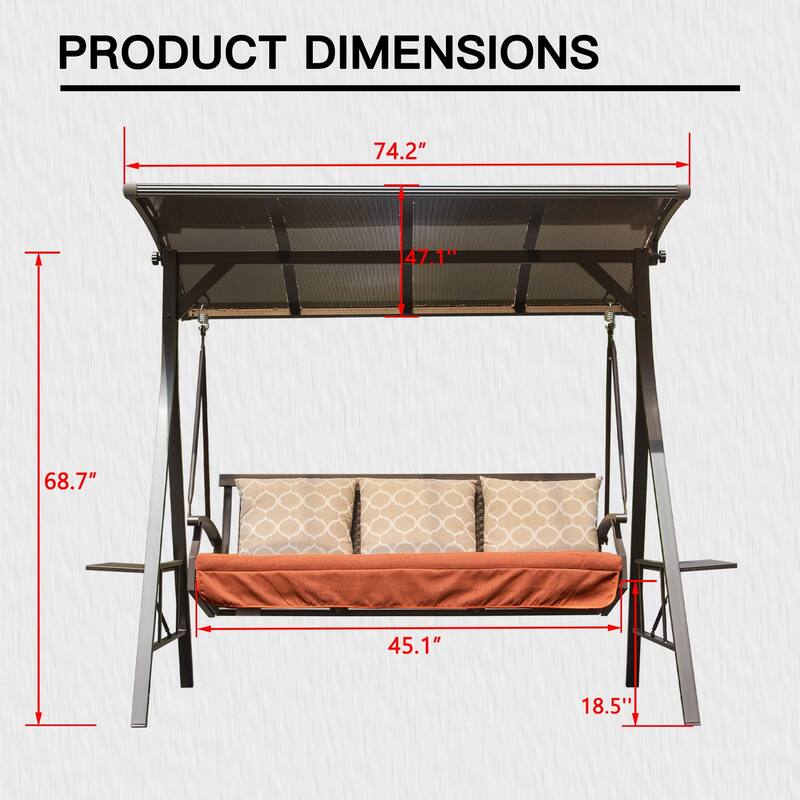 DOMI 3-Person Patio Porch Swing with Adjustable Canopy, Sunbrella Cushions
