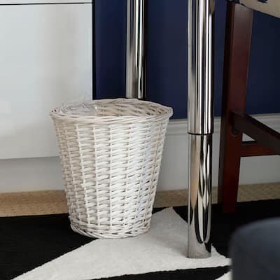 Household Essentials Willow Weave Wicker Waste Basket, White