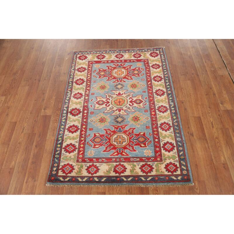 Light Blue Kazak Foyer Rug Hand-Knotted Bedroom Wool Carpet - 2'10"x 4'0"