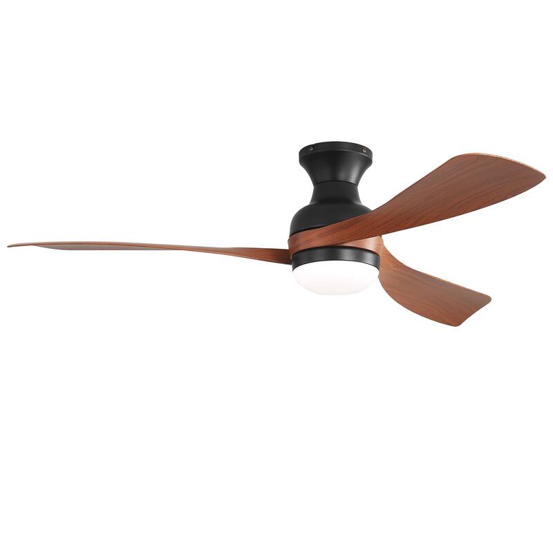 52-Inch Ceiling Fan With Light And Remote Control,With 3 ABS Fan Blades,Flush Mount Ceiling Fan with Reversible DC Motor - Black - Black