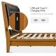 preview thumbnail 14 of 18, Leocadia Mid-century Modern Button-tufted Genuine Leather Solid Wood Platform Bed with Charging Ports by HULALA HOME