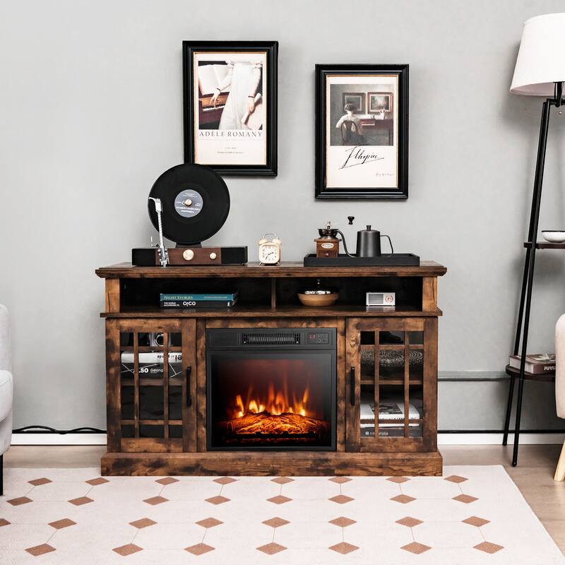 48 Inch Electric Fireplace TV Stand with 2 Side Cabinets and 2 Open Shelves - 48" x 16" x 30" (L x W x H)