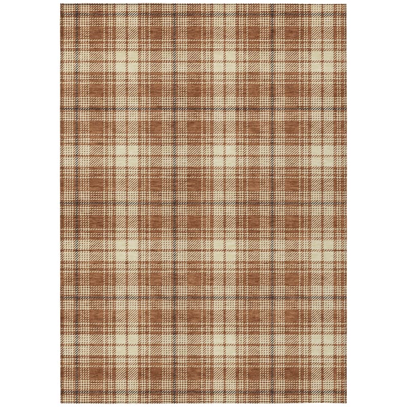 Machine Washable Indoor/ Outdoor Plaid Chantille Rug