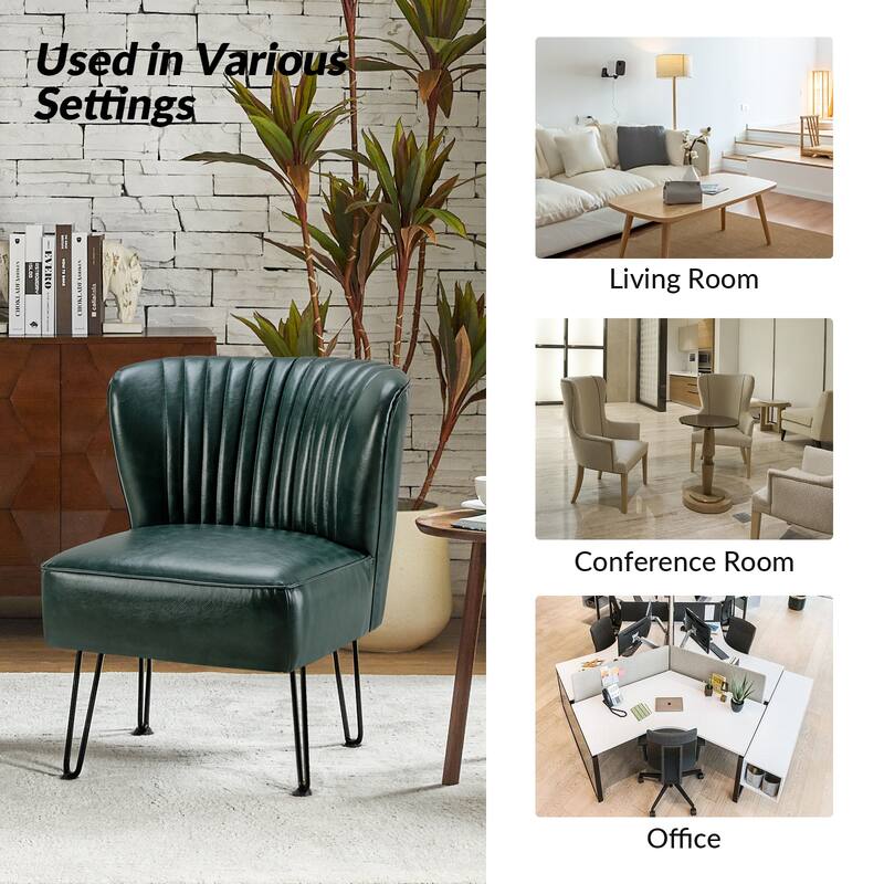 Donia Modern Faux Leather Armless Wingback Side Chair with Metal Legs Set of 2 by HULALA HOME