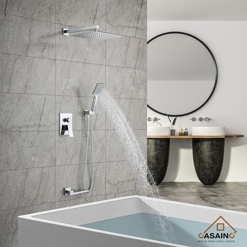 1-Handle 3-Spray Pattern 12 in. Wall Mount Shower Set Shower Head, Tub and Shower Faucet - 12 inch