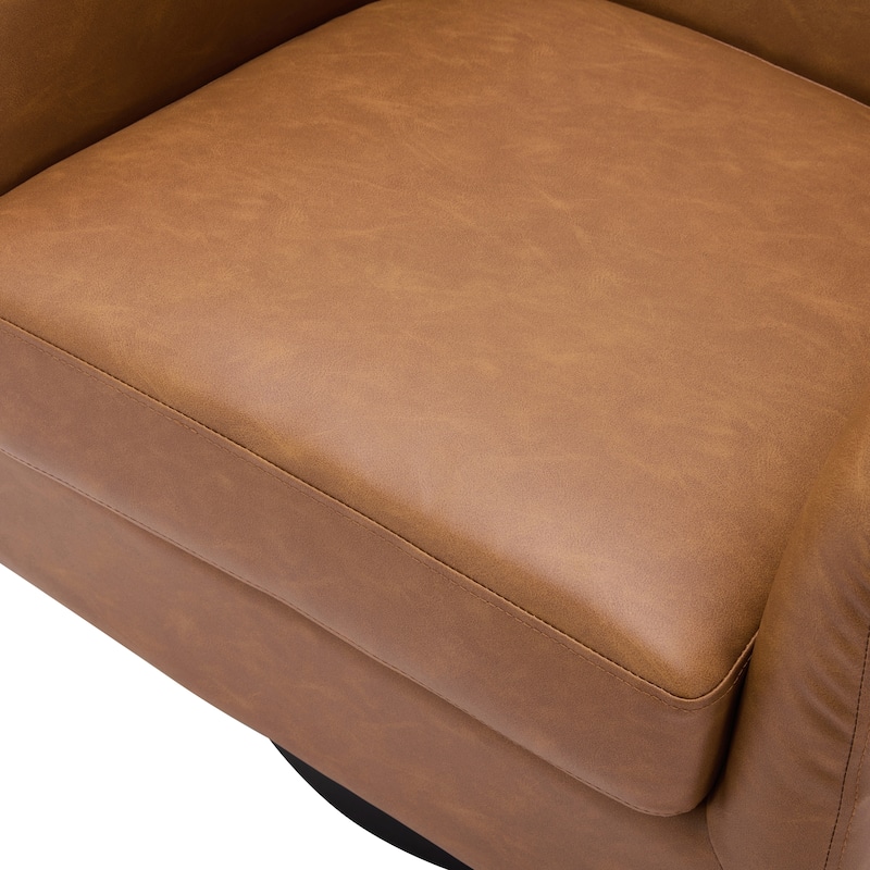 Faux Leather Accent Barrel Chair with Swivel Base