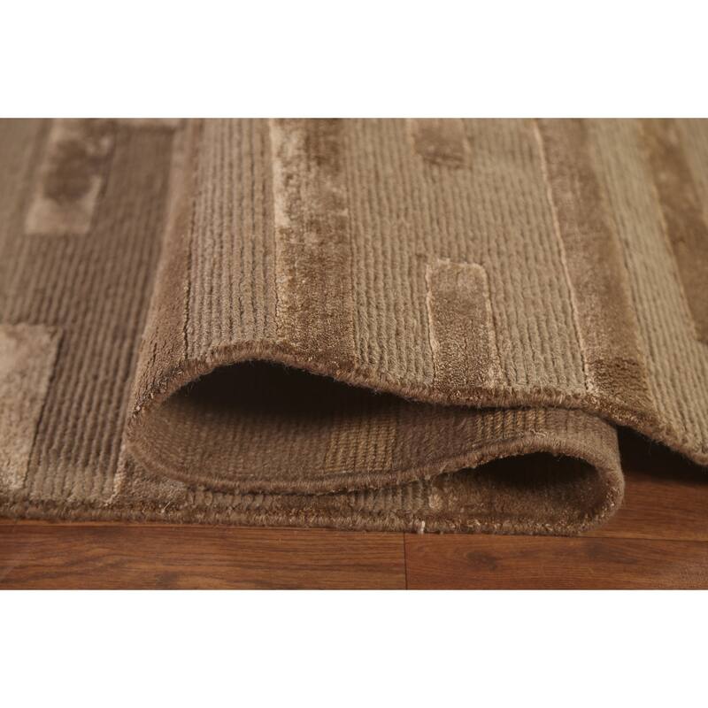 Striped Nepalese Modern Large Area Rug Hand-Knotted Wool Carpet - 10'0" x 13'8"