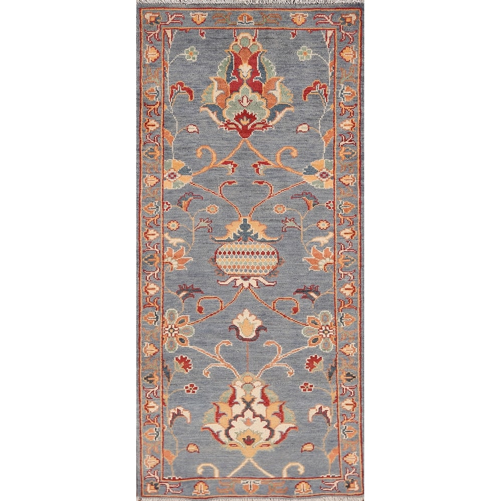 Kazak Oriental Runner Rug Handmade Traditional Blue Wool Carpet - 2'3" x 5'9"