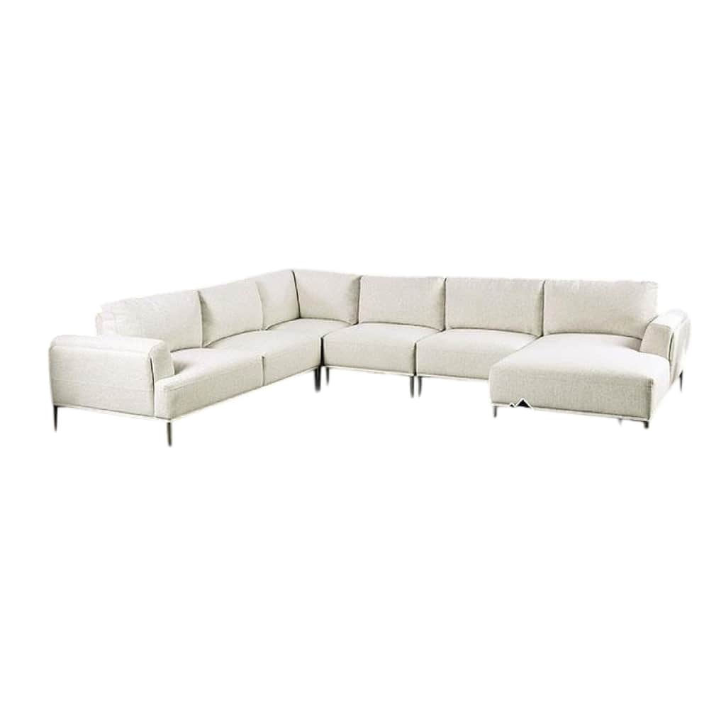 Batty J Sectional Chaise Sofa, Beige Chenille, 147 Inch, Adjustable