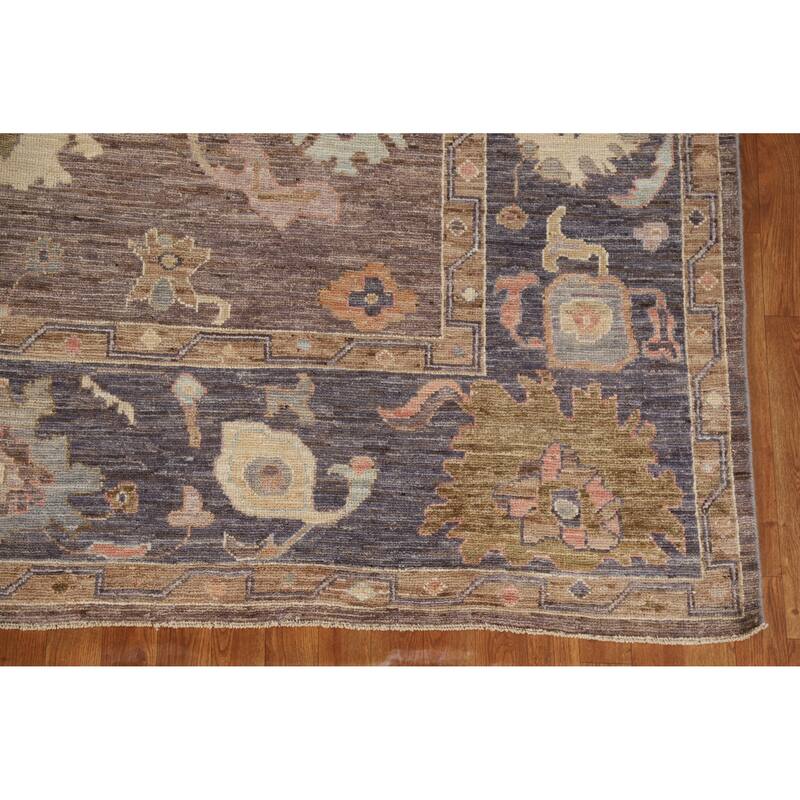 Hand Knotted Oriental 100% Wool Carpet Transitional All-Over Brown Oushak Area Rug - 9' 10'' X 8' 1''