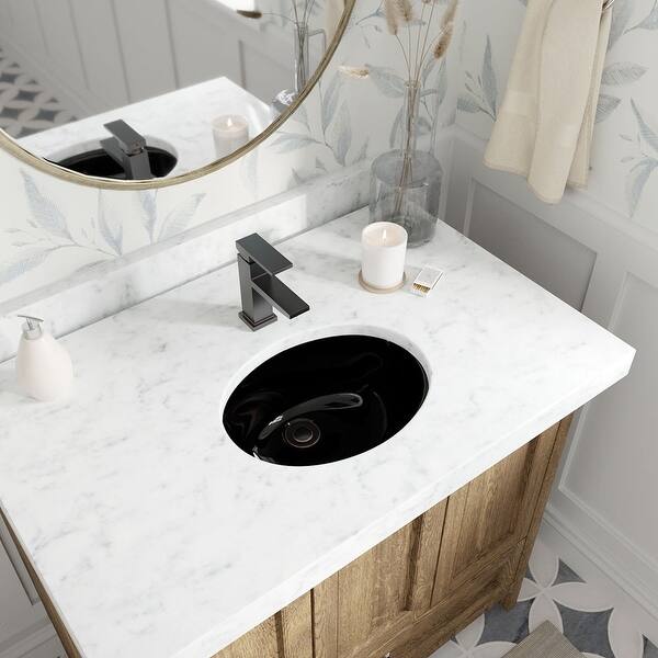 MR Direct Undermount Porcelain Bathroom Sink in Black with Pop-Up Drain in Antique Bronze