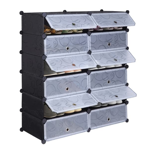 Shop Black Friday Deals On 12 Cube Diy Shoe Rack Modular Organizer Plastic Cabinet 6 Tier Modular Closet Cabinet With Doors Overstock 31224698