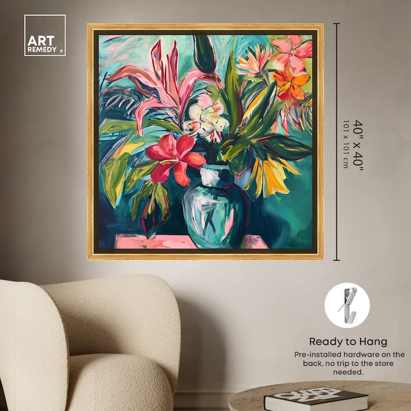 Art Remedy Vase Of Bright Tropical Flowers Framed Flowers In Vase Paintings