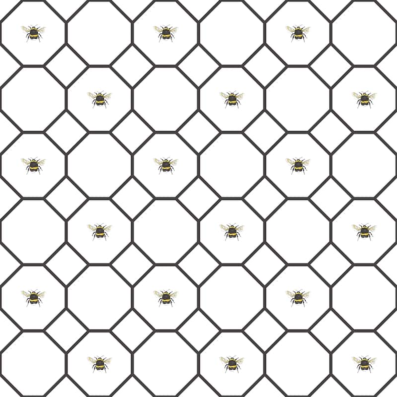 Galerie Wallcoverings Just Kitchens Bee Hive with Bees Vinyl on Non-woven Matte Wallpaper Roll - 33 feet x 21 inches - 33 feet x 21 inches - White