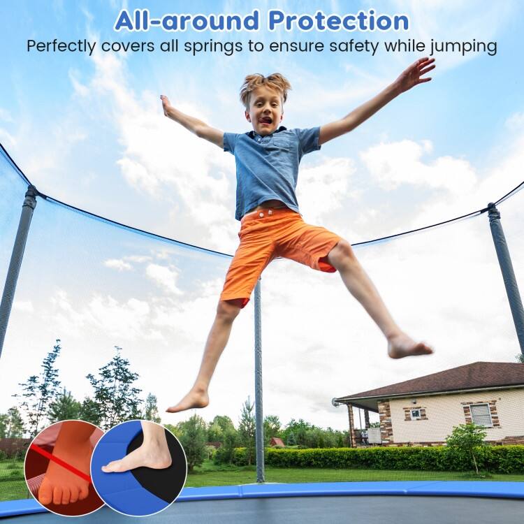 Blue PVC Foam Trampoline Safety Pad with Elastic Straps and Hook Closure