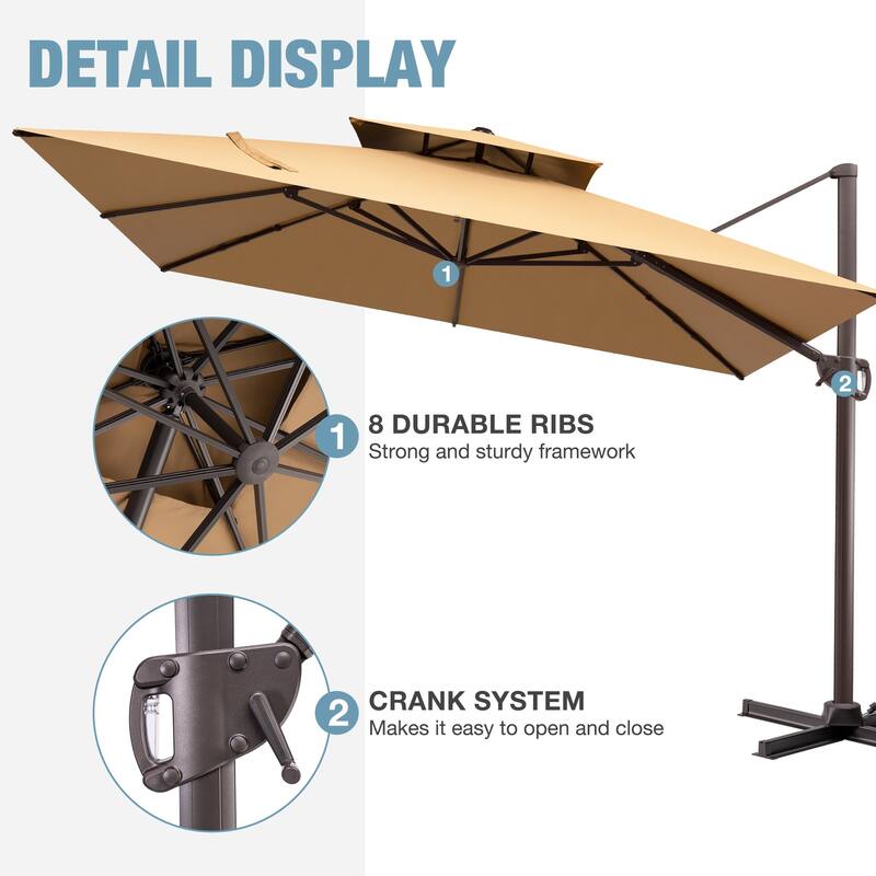 VredHom 11x11 FT Outdoor Patio Double Top Cantilever Umbrella with Wheel Base