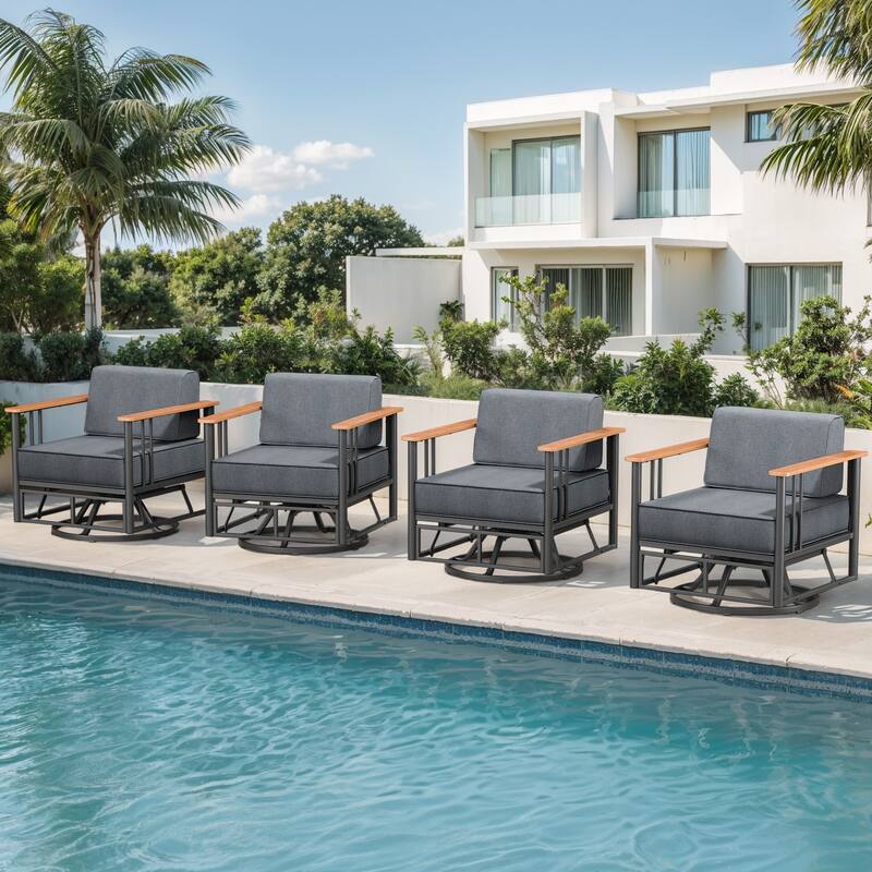 Puffin Black Metal Frame Outdoor Swivel Gliding Chairs with 6-Inch Thick Dark Gray Olefin Cushions (2-Pack)