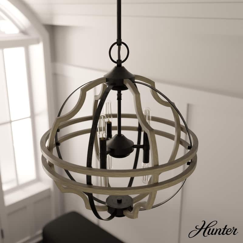 Hunter 19.25" Stone Creek 6-Light Pendant - Entry, Island, Dining Room - Modern Farmhouse, Rustic, Transitional - French Oak - Rustic Iron