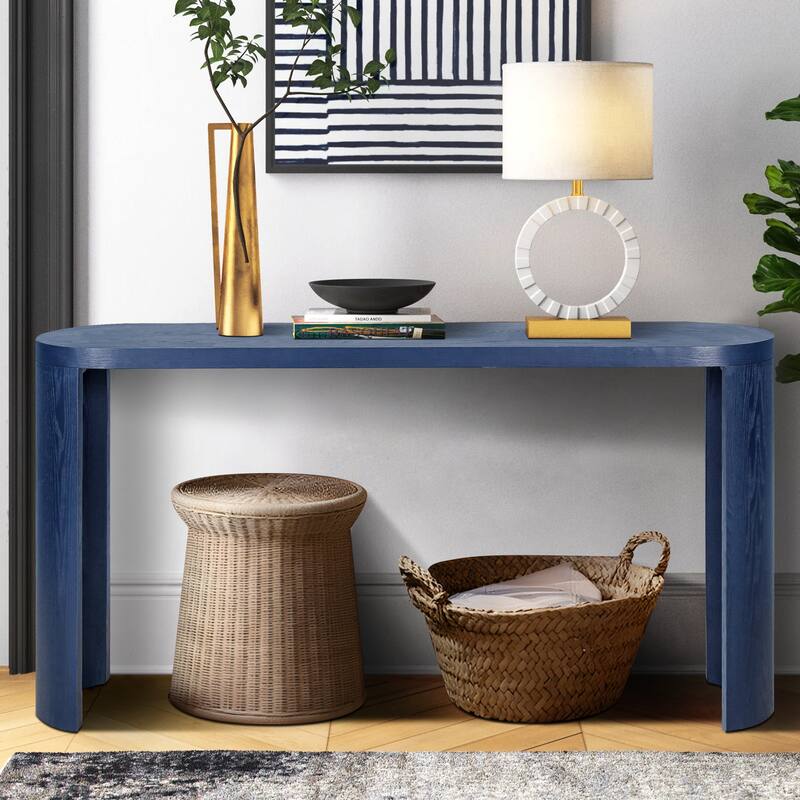 60" Entryway Table Oval Console Tables with Curved Support Legs - Available Installation Inward-facing or Outward-facing - Navy Blue