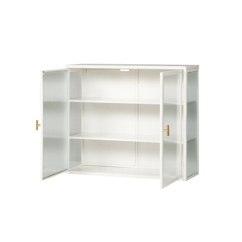 Modern Wall Cabinet With Glass Door Metal Storage Cabinet With Detachable Shelves For Entryway Living Room Bathroom Dining Room