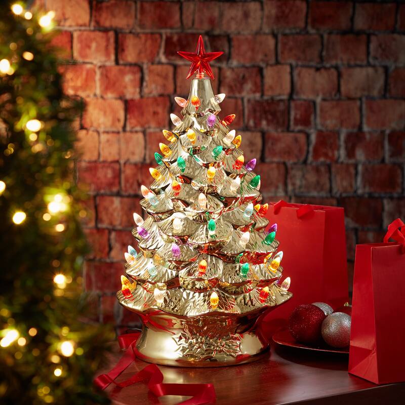 24in Hand Painted Ceramic Christmas Tree PreLit Tree with Star